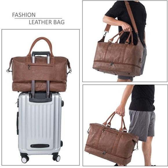 PU Leather Travel Bag with Shoe Pouch - Weekender - Waterproof Leather - Picture 6 of 6